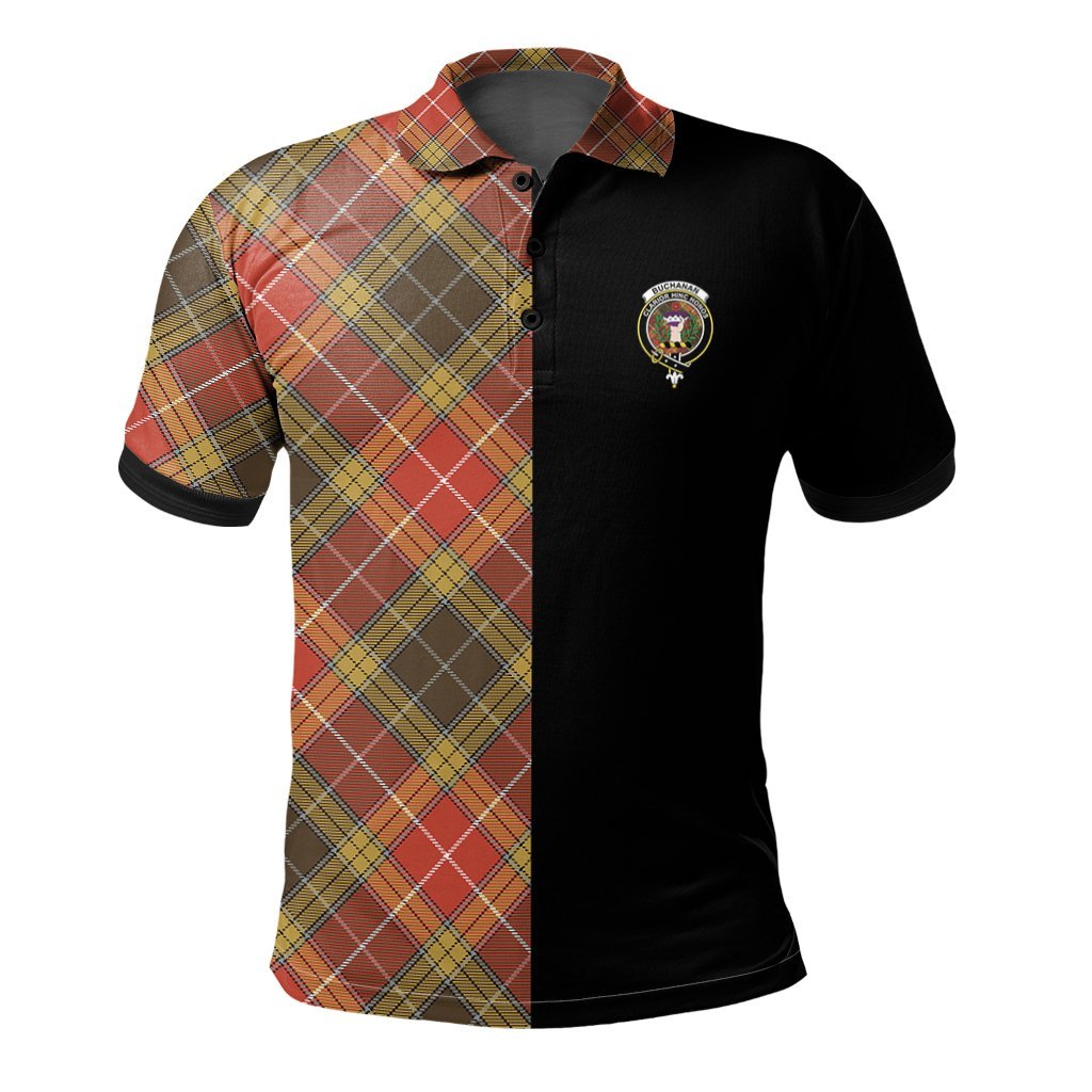 Clan Buchanan Old Set Weathered Tartan Polo Shirt Half of Me - Cross Style MW93 Buchanan Old Set Weathered Tartan Tartan Polo   