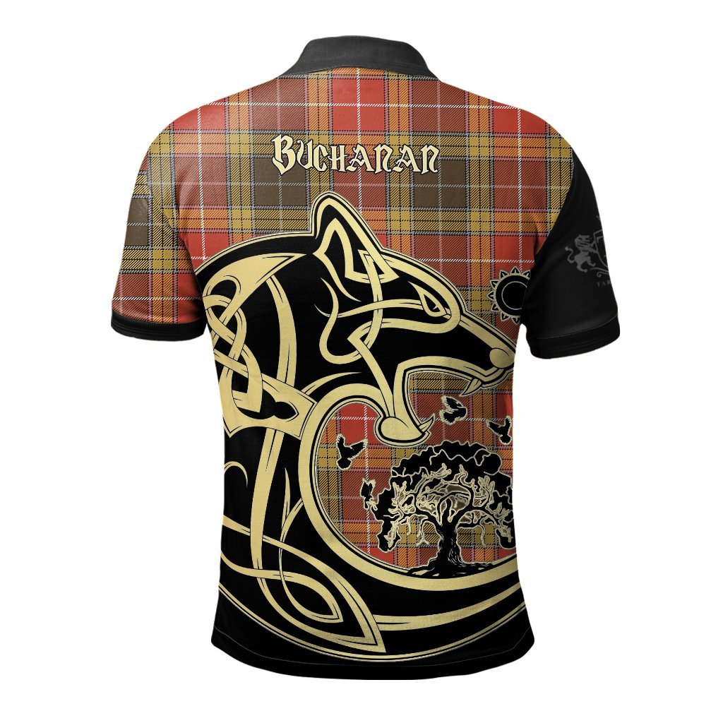 Clan Buchanan Old Set Weathered Tartan Polo Shirt Viking Wolf LR78 Buchanan Old Set Weathered Tartan Tartan Polo   