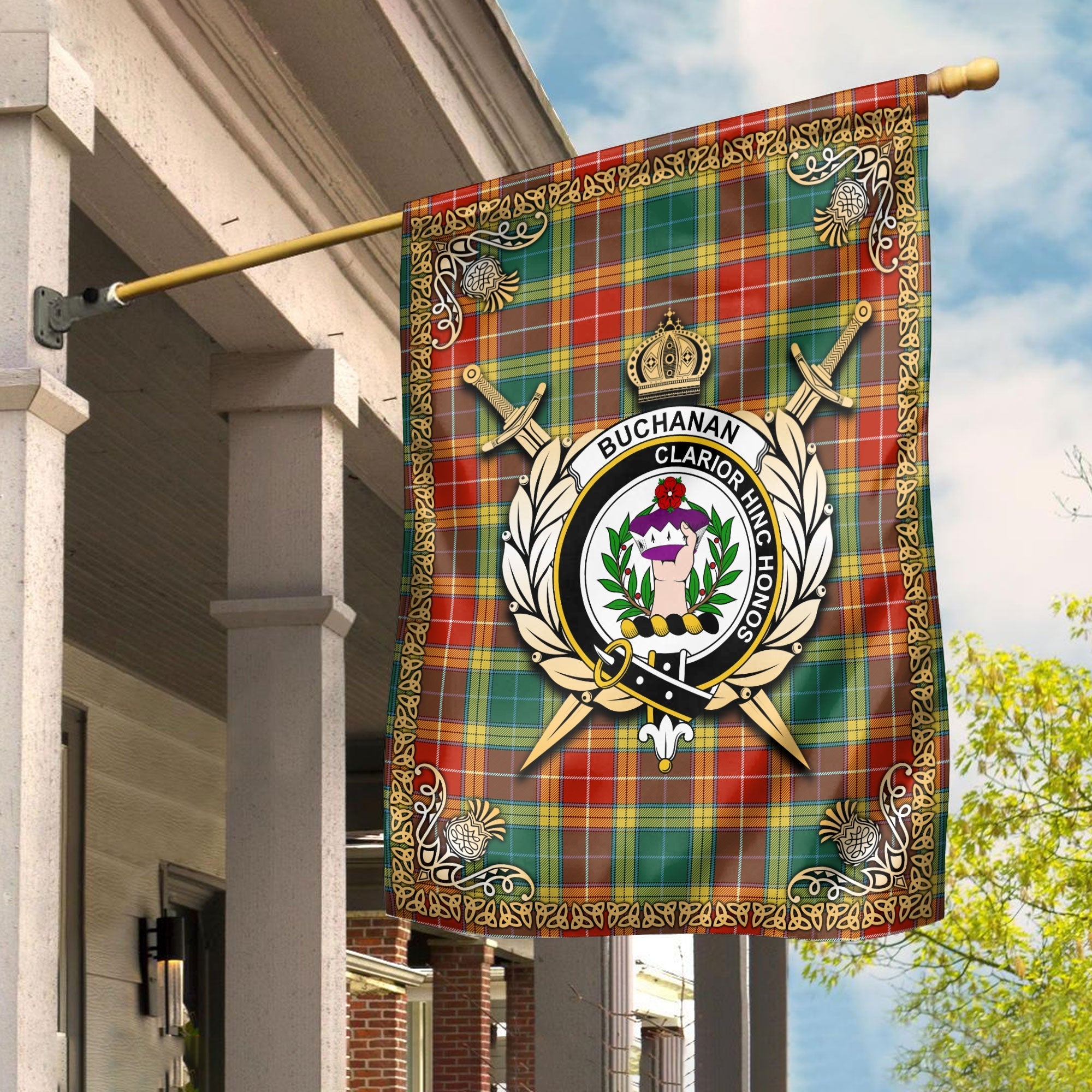 Clan Buchanan Old Sett Tartan Crest Garden Flag  - Celtic Thistle  SO72 Clan Buchanan Tartan Today   