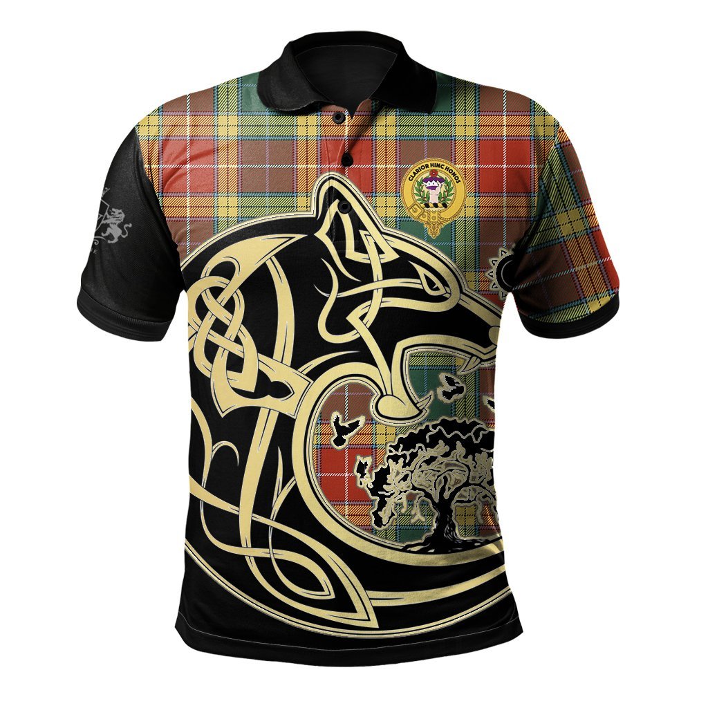 Clan Buchanan Old Sett Tartan Polo Shirt Viking Wolf BC42 Buchanan Old Sett Tartan Tartan Polo   