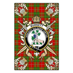 Clan Burnett Ancient Tartan Crest Black Garden Flag  - Gold Thistle  UO33 Clan Burnett Tartan Today   