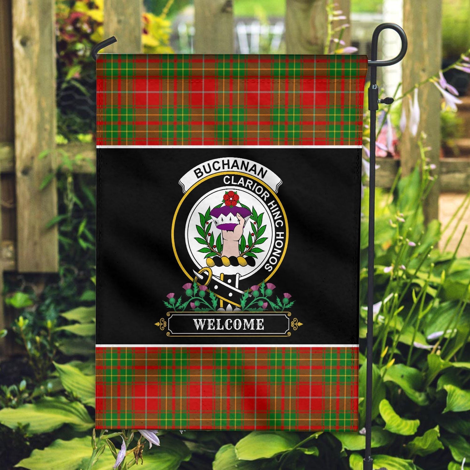 Clan Burnett Ancient Tartan Crest Garden Flag  - Welcome  IL10 Clan Burnett Tartan Today   