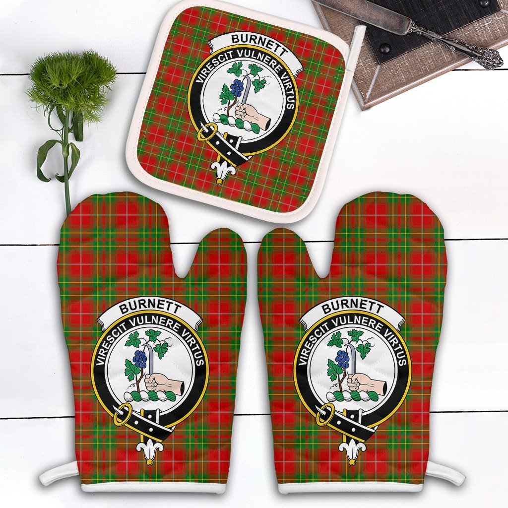 Clan Burnett Ancient Tartan Crest Oven Mitt And Pot Holder (2 Oven Mitts + 1 Pot Holder) HQ47 Clan Burnett Tartan Today   