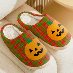 Clan Burnett Ancient Tartan Halloween Pumpkin Slippers, Fluffy Spooky Slippers JD14 Burnett Ancient Tartan Tartan Halloween   