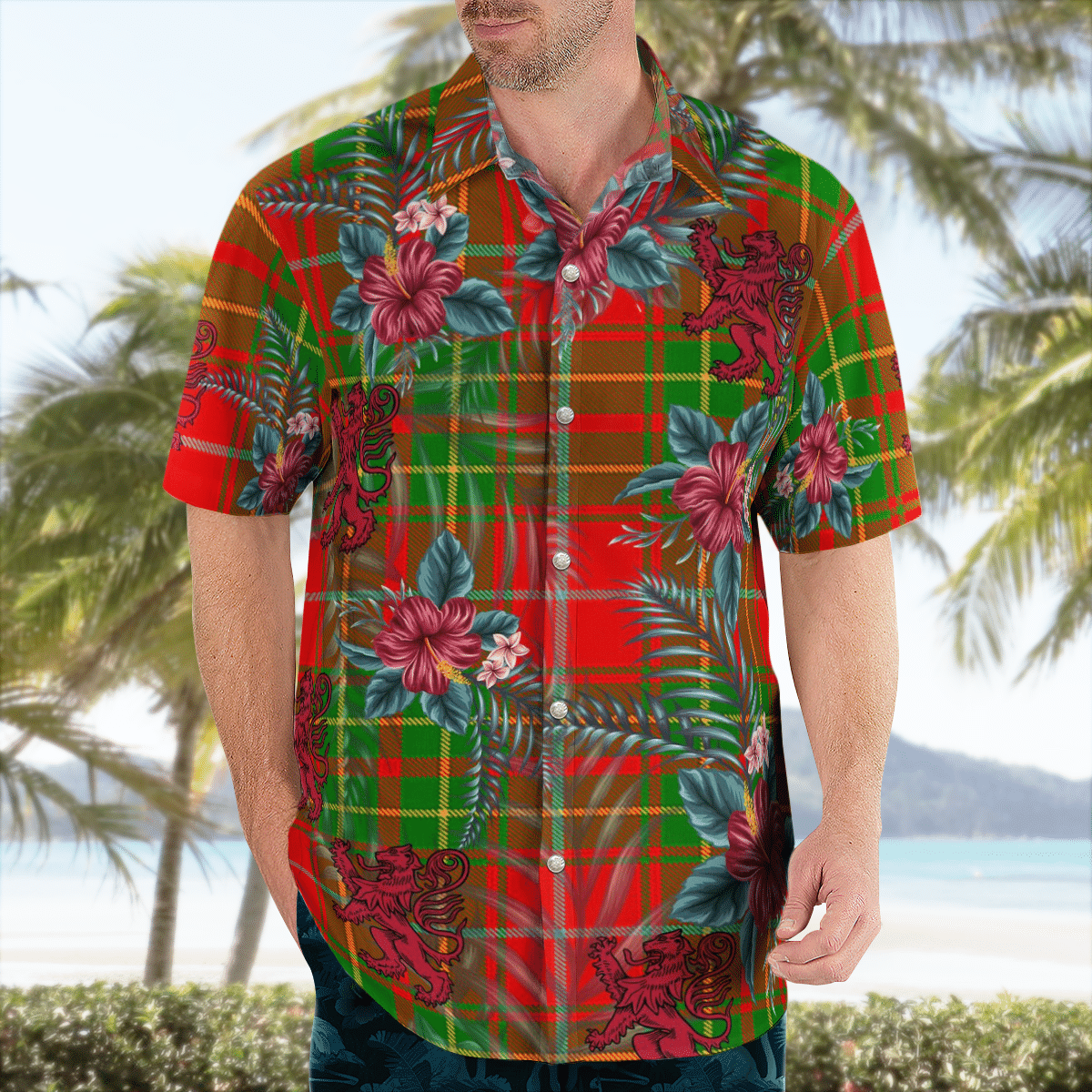 Clan Burnett Ancient Tartan Scottish Lion Hawaiian Shirt ED81 Burnett Ancient Tartan Tartan Hawaii Shirt   