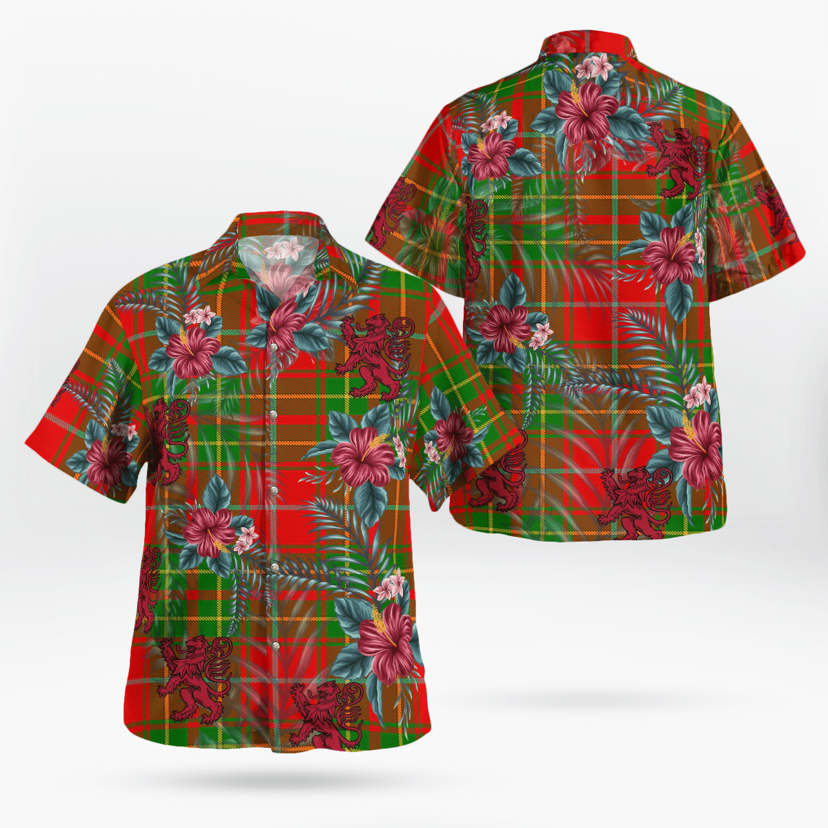 Clan Burnett Ancient Tartan Scottish Lion Hawaiian Shirt ED81 Burnett Ancient Tartan Tartan Hawaii Shirt   