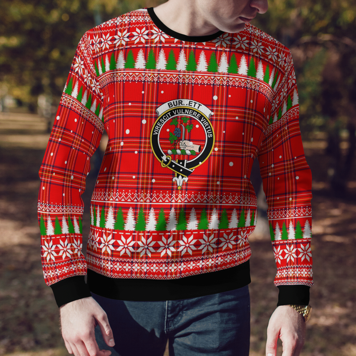 Clan Burnett Modern Crest Tartan Christmas Ugly Sweater JL27 Burnett Modern Crest Tartan Tartan Ugly Sweater   