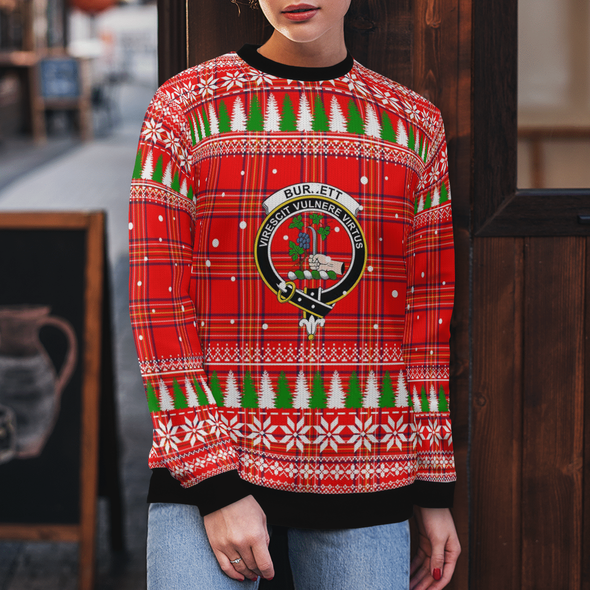 Clan Burnett Modern Crest Tartan Christmas Ugly Sweater JL27 Burnett Modern Crest Tartan Tartan Ugly Sweater   