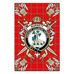 Clan Burnett Modern Tartan Crest Black Garden Flag  - Gold Thistle  PX15 Clan Burnett Tartan Today   