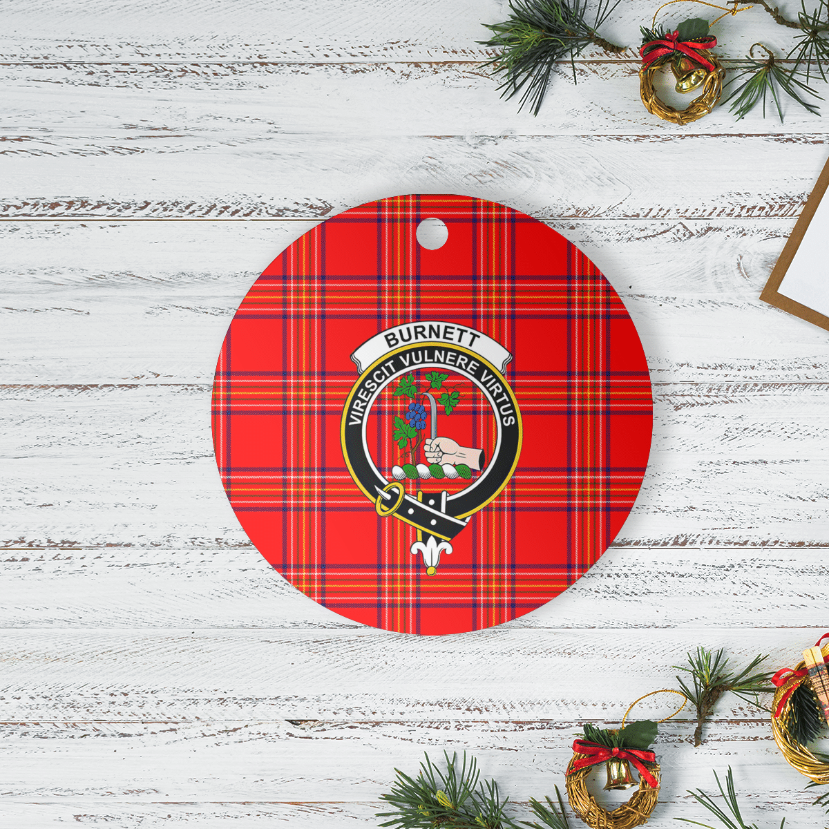 Clan Burnett Modern Tartan Crest Round Ceramic Ornament WF86 Burnett Modern Tartan Tartan Christmas   