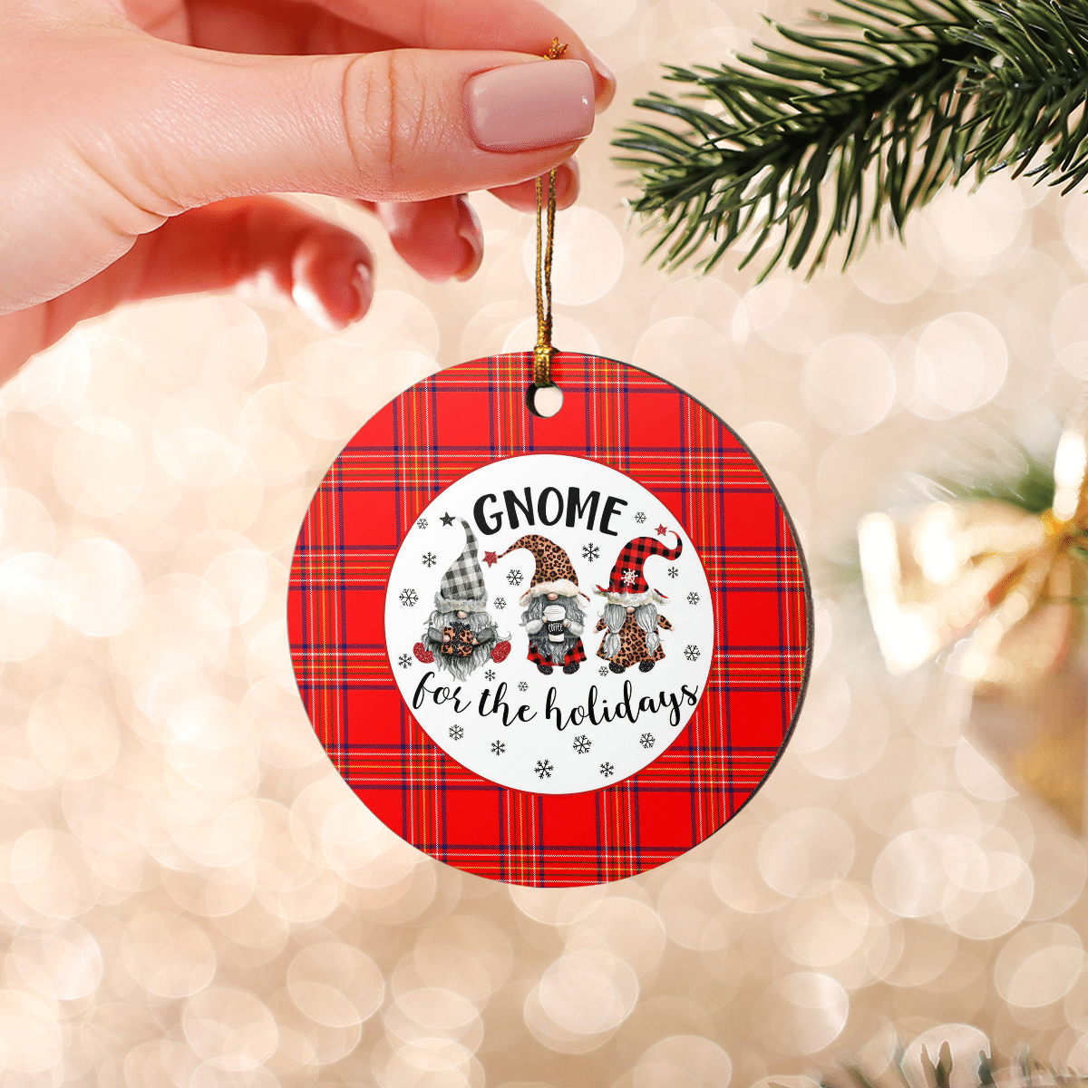 Clan Burnett Modern Tartan Gnome Round Ceramic Ornament LA87 Burnett Modern Tartan Tartan Christmas   