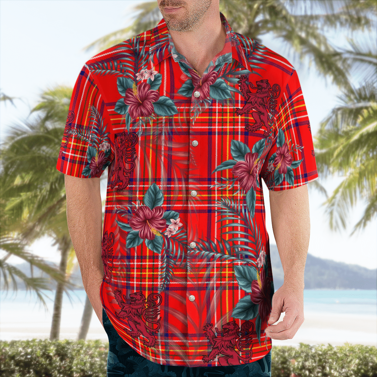 Clan Burnett Modern Tartan Scottish Lion Hawaiian Shirt VP83 Burnett Modern Tartan Tartan Hawaii Shirt   