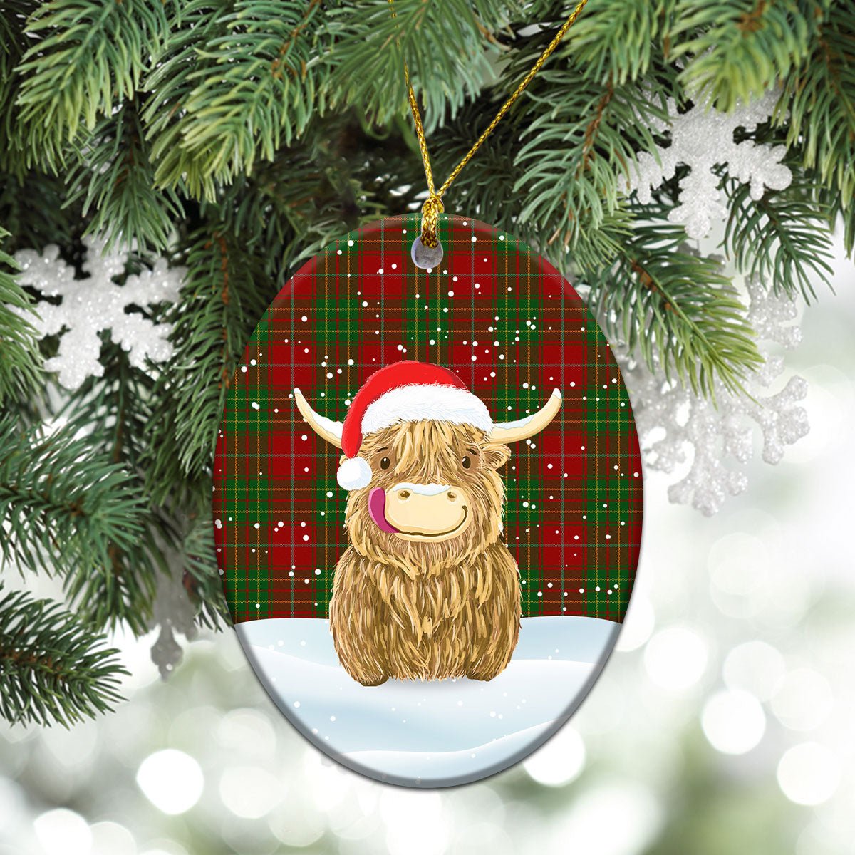 Clan Burnett Tartan Christmas Ceramic Ornament Highland Cows Style FT62 Burnett Tartan Tartan Ornament   