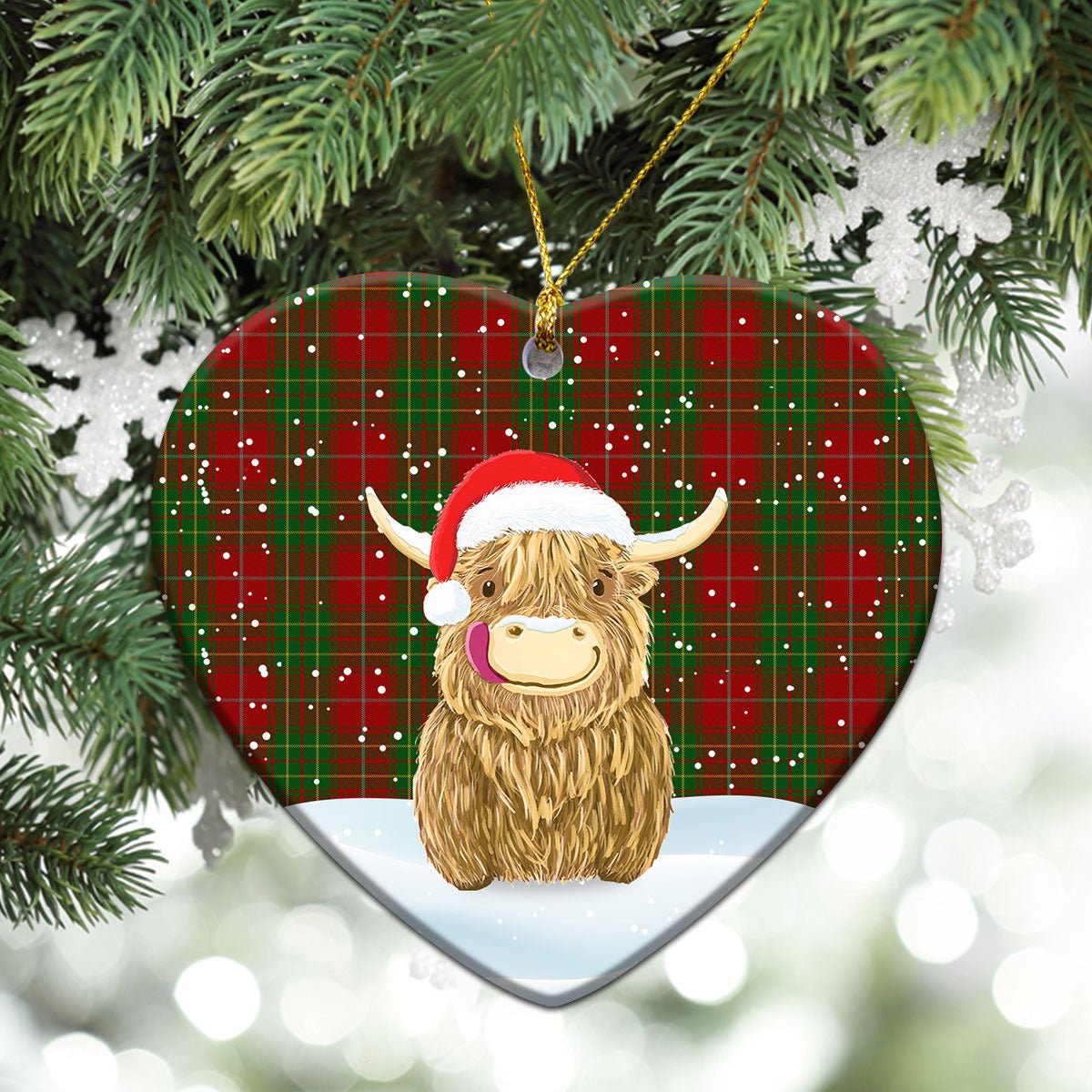 Clan Burnett Tartan Christmas Ceramic Ornament Highland Cows Style FT62 Burnett Tartan Tartan Ornament   