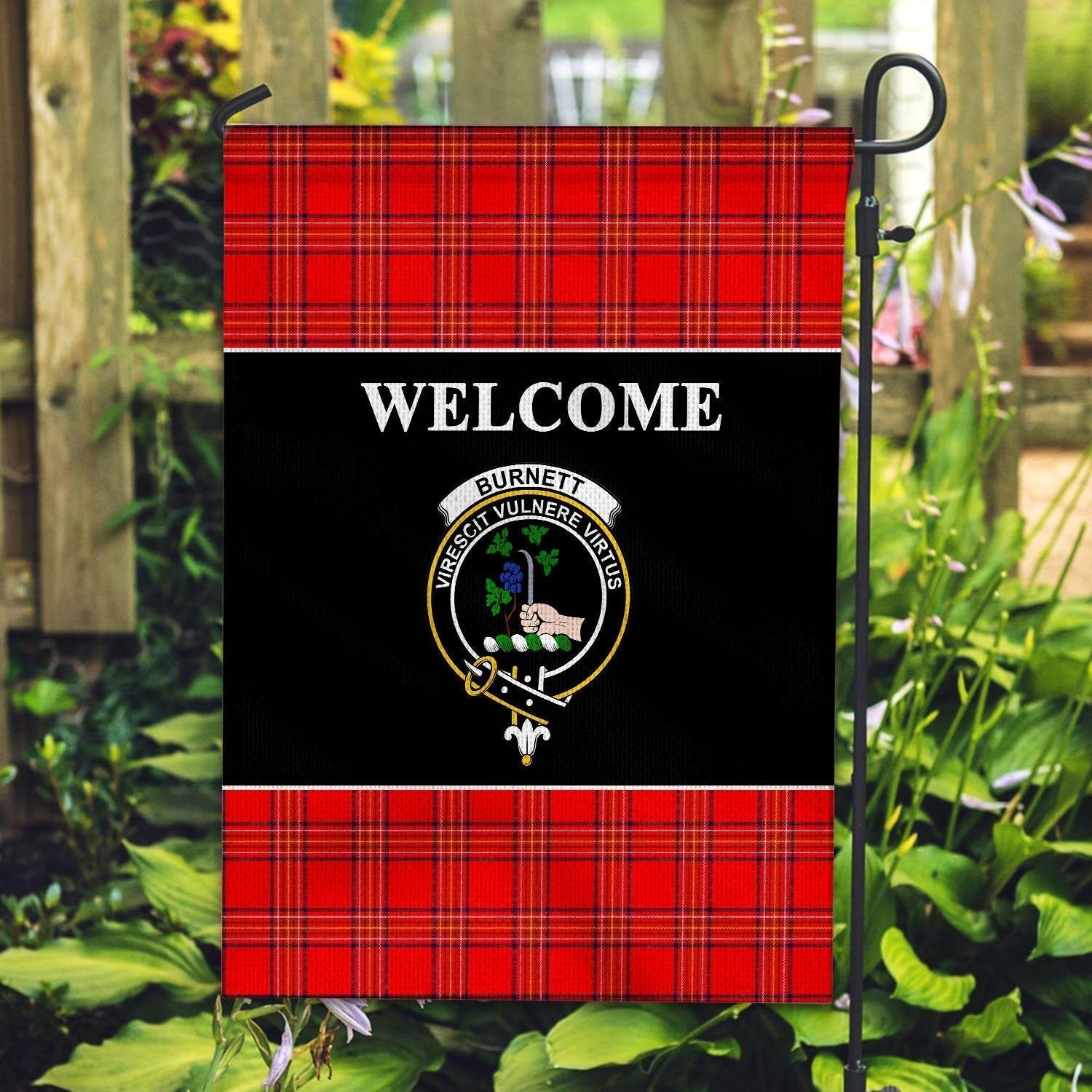 Clan Burnett Tartan Crest Black Garden Flag BW30 Clan Burnett Tartan Today   