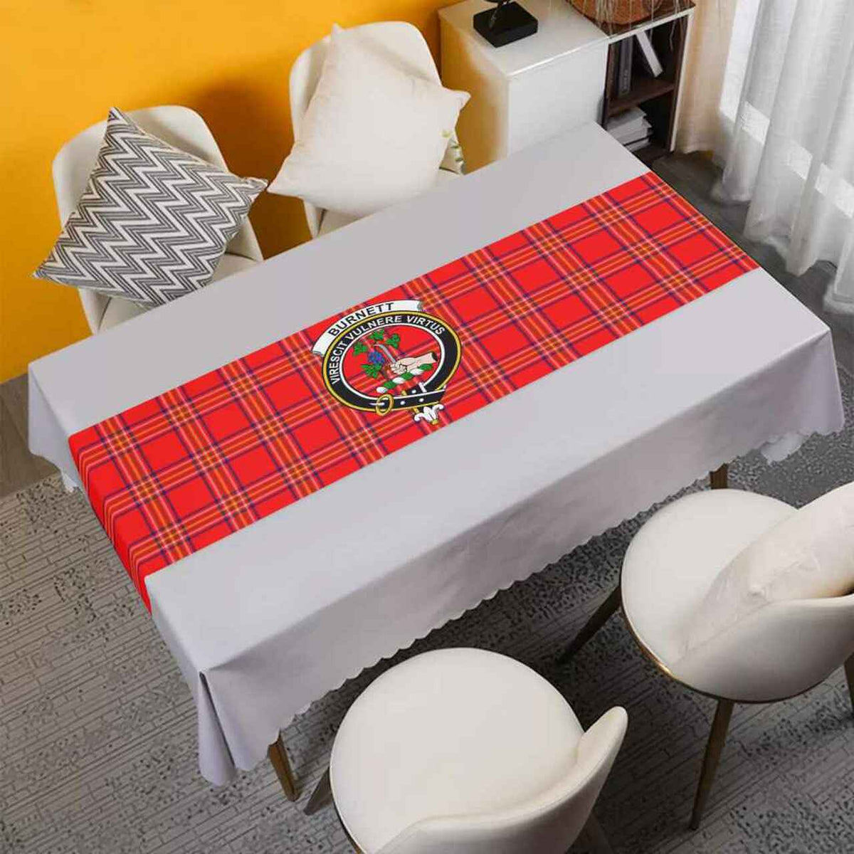 Clan Burnett Tartan Crest Table Runner Cotton SA38 Burnett Tartan Tartan Table Runner   