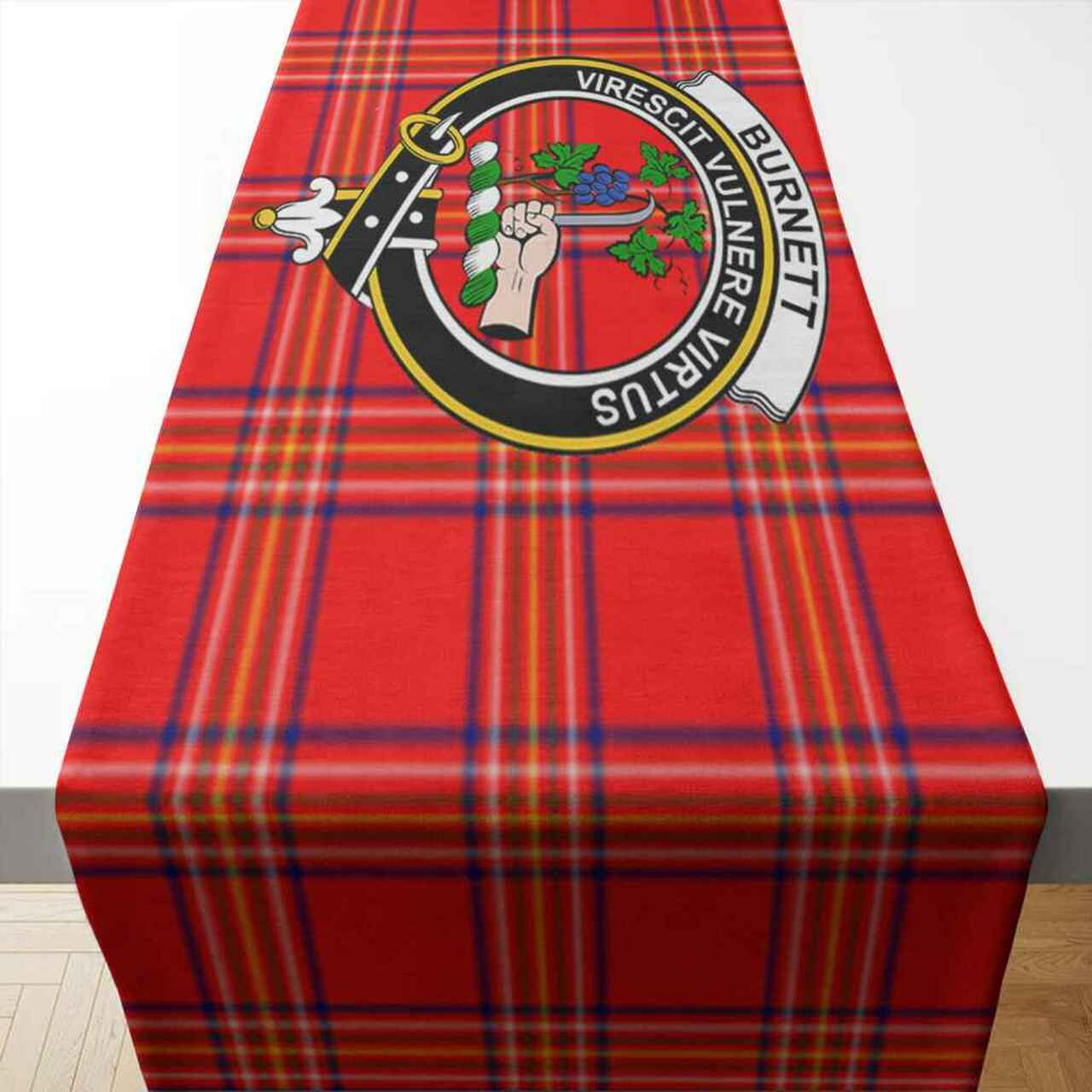 Clan Burnett Tartan Crest Table Runner Cotton SA38 Burnett Tartan Tartan Table Runner   