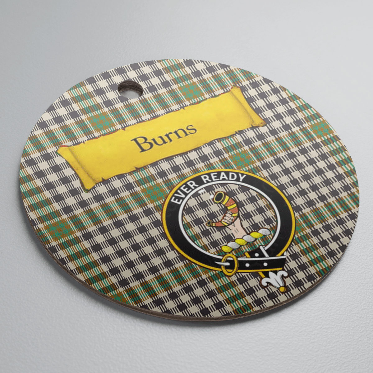 Clan Burns Check Tartan Crest Round Ceramic Ornament EE81 Burns Check Tartan Tartan Christmas   