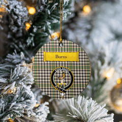 Clan Burns Check Tartan Crest Round Ceramic Ornament EE81 Burns Check Tartan Tartan Christmas   