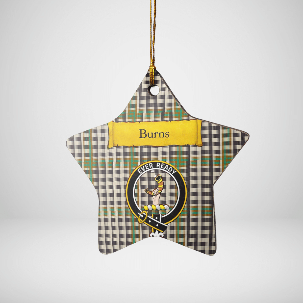 Clan Burns Check Tartan Crest Star Ceramic Ornament SI78 Burns Check Tartan Tartan Christmas   