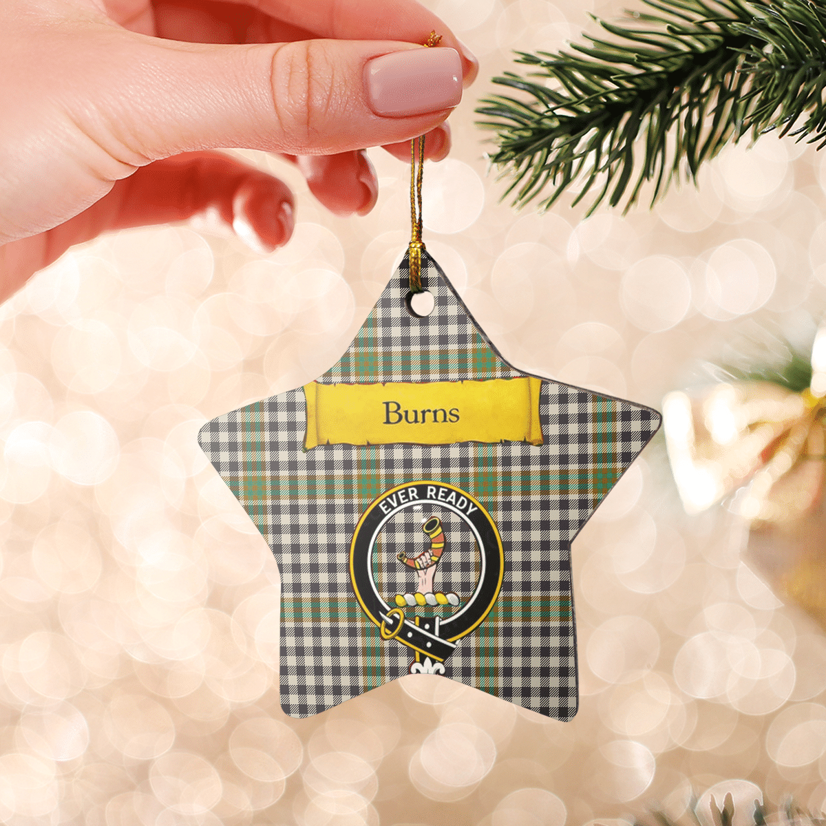 Clan Burns Check Tartan Crest Star Ceramic Ornament SI78 Burns Check Tartan Tartan Christmas   