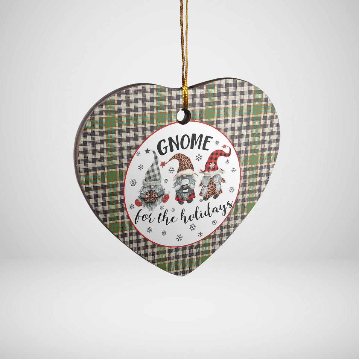 Clan Burns Check Tartan Gnome Heart Ceramic Ornament PE14 Burns Check Tartan Gnome Tartan Christmas   