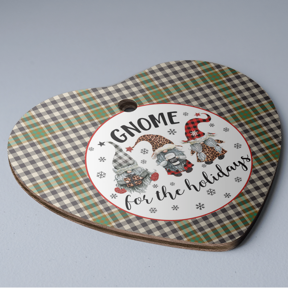 Clan Burns Check Tartan Gnome Heart Ceramic Ornament PE14 Burns Check Tartan Gnome Tartan Christmas   