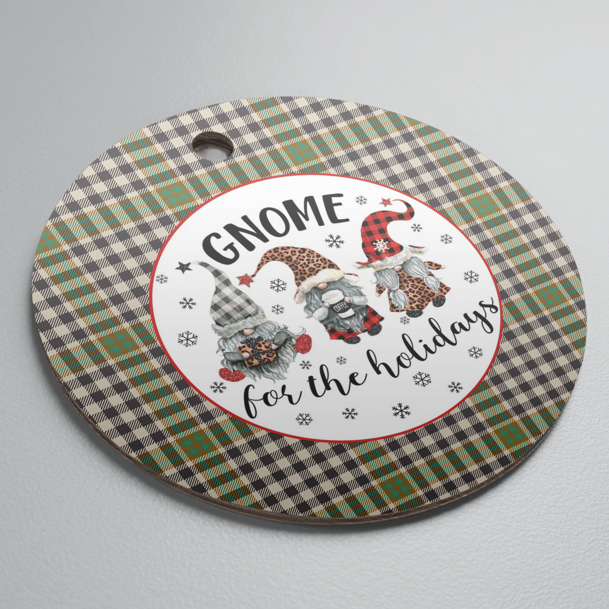 Clan Burns Check Tartan Gnome Round Ceramic Ornament CQ92 Burns Check Tartan Tartan Christmas   