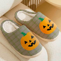 Clan Burns Check Tartan Halloween Pumpkin Slippers, Fluffy Spooky Slippers IU29 Burns Check Tartan Tartan Halloween   