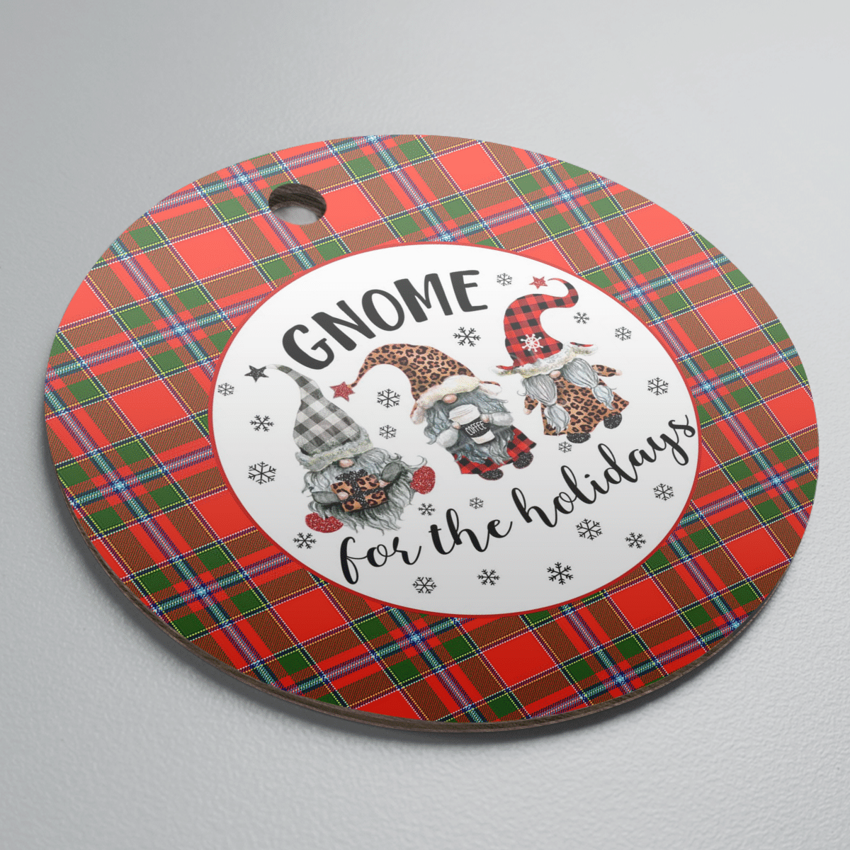 Clan Butter Tartan Gnome Round Ceramic Ornament XN55 Butter Tartan Tartan Christmas   