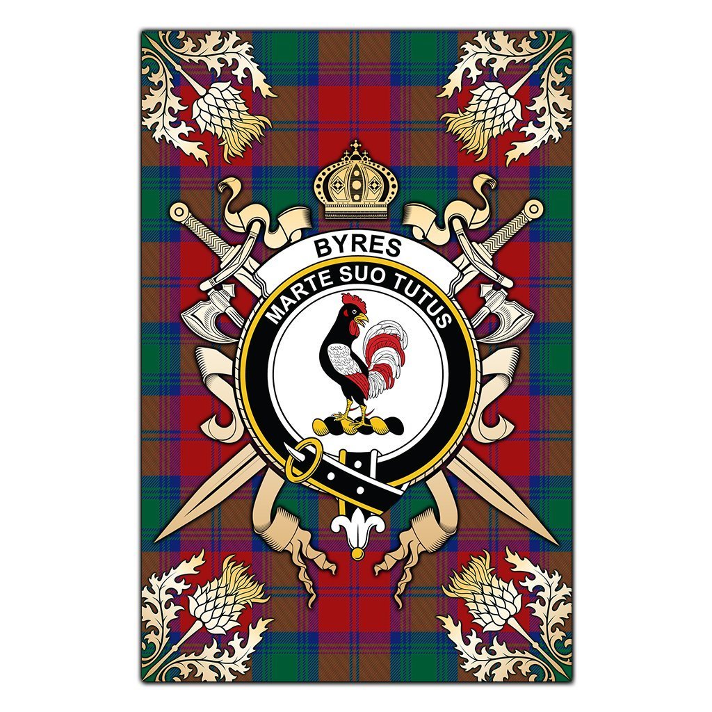 Clan Byres Tartan Crest Black Garden Flag  - Gold Thistle  BS38 Clan Byres Tartan Today   