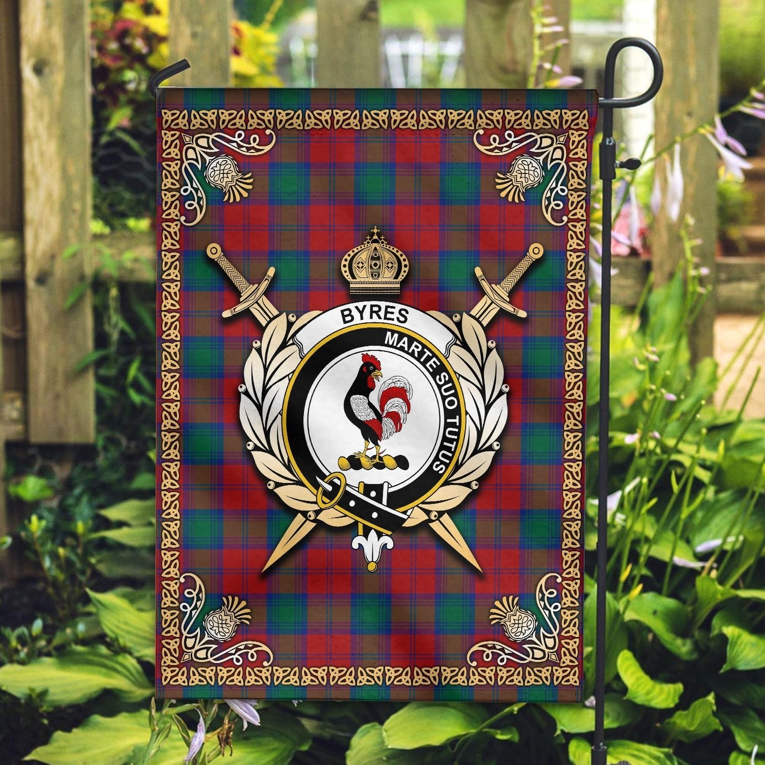 Clan Byres Tartan Crest Garden Flag  - Celtic Thistle  KI93 Clan Byres Tartan Today   