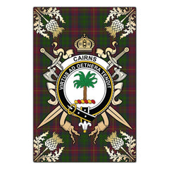 Clan Cairns Tartan Crest Black Garden Flag  - Gold Thistle  JE73 Clan Cairns Tartan Today   