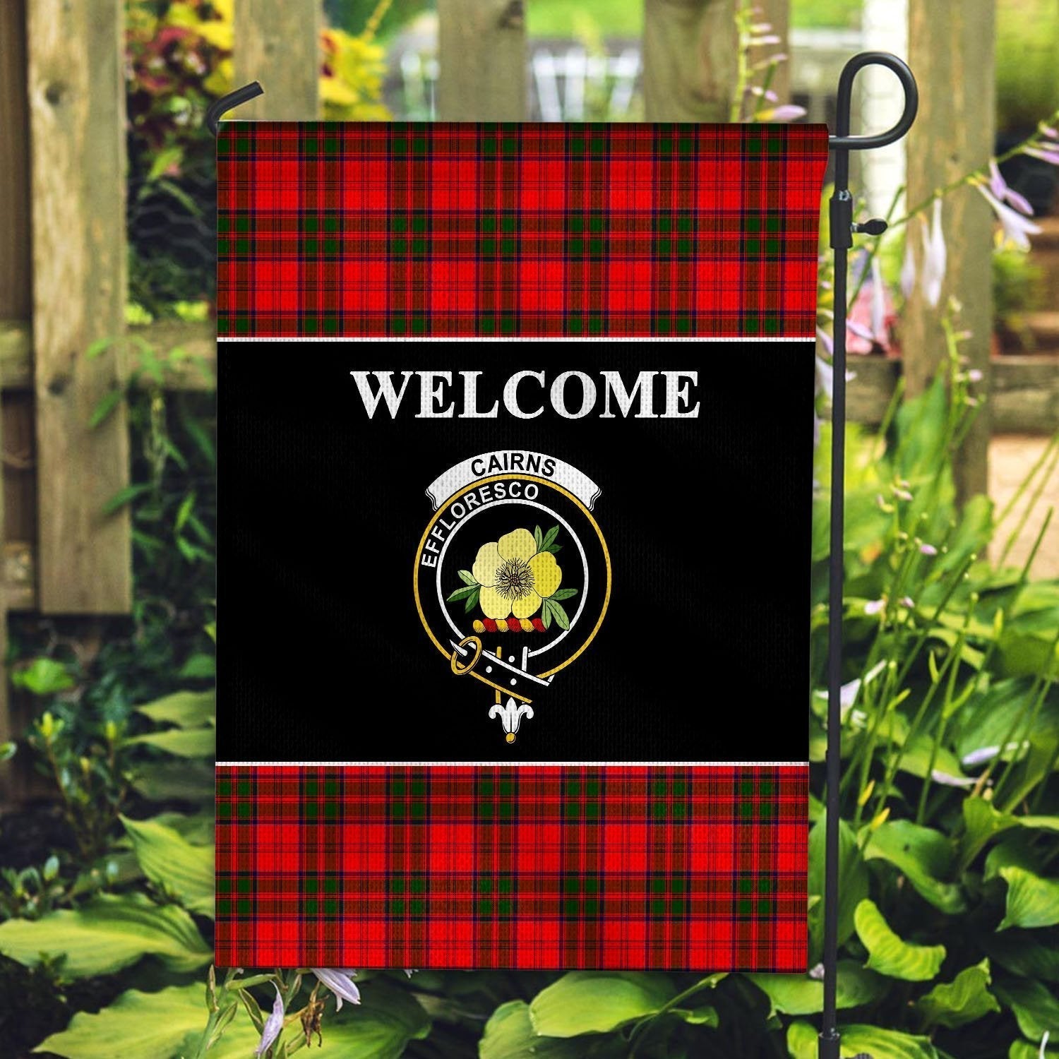 Clan Cairns Tartan Crest Black Garden Flag OQ26 Clan Cairns Tartan Today   