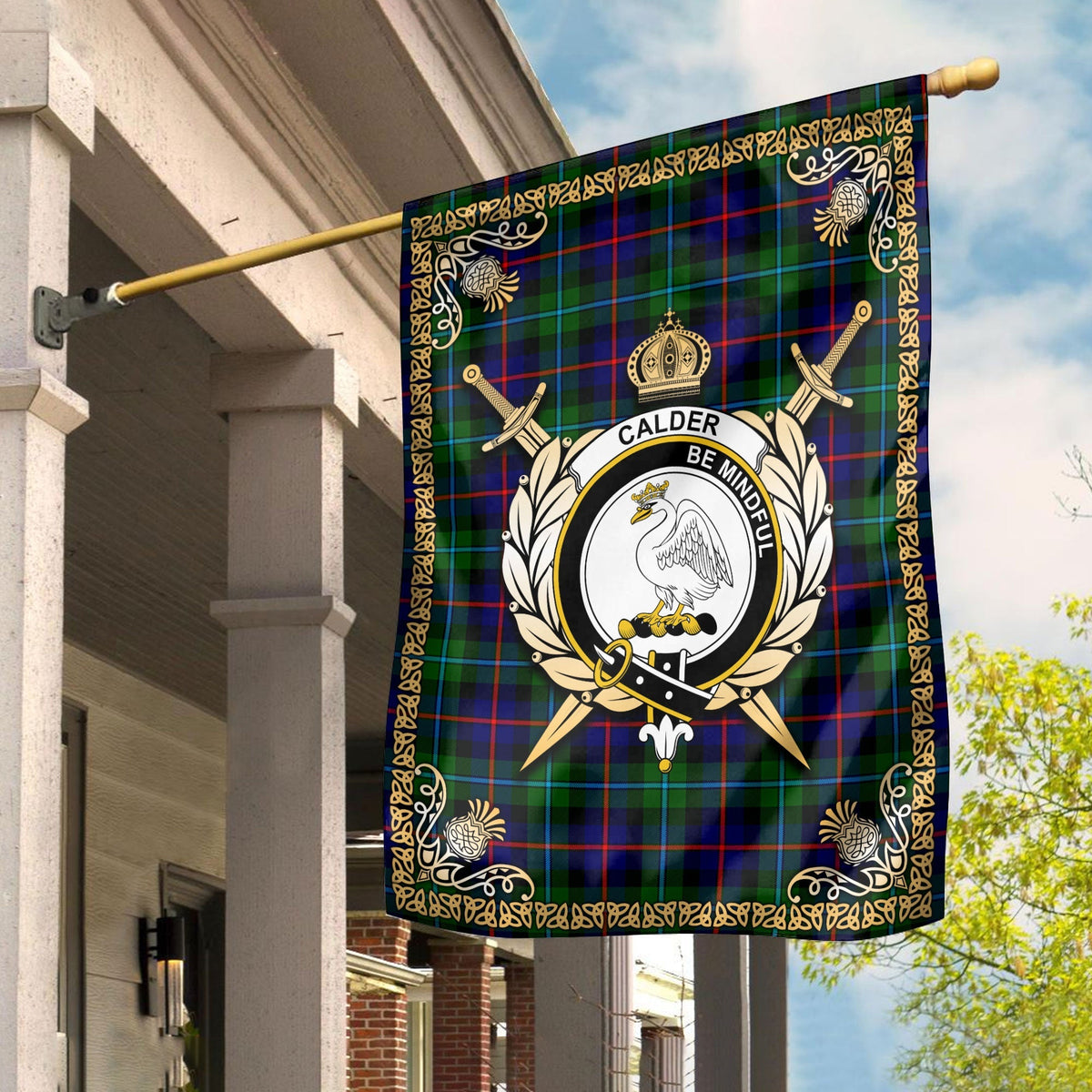 Clan Calder (Calder-Campbell) Tartan Crest Garden Flag  - Celtic Thistle  AI53 Clan Calder Tartan Today   