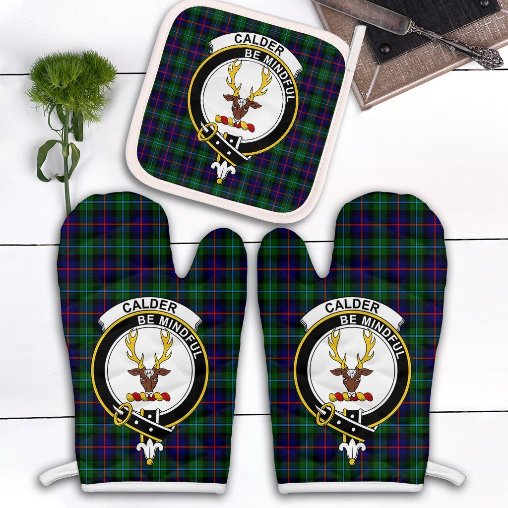 Clan Calder Modern Tartan Crest Oven Mitt And Pot Holder (2 Oven Mitts + 1 Pot Holder) RF58 Clan Calder Tartan Today   