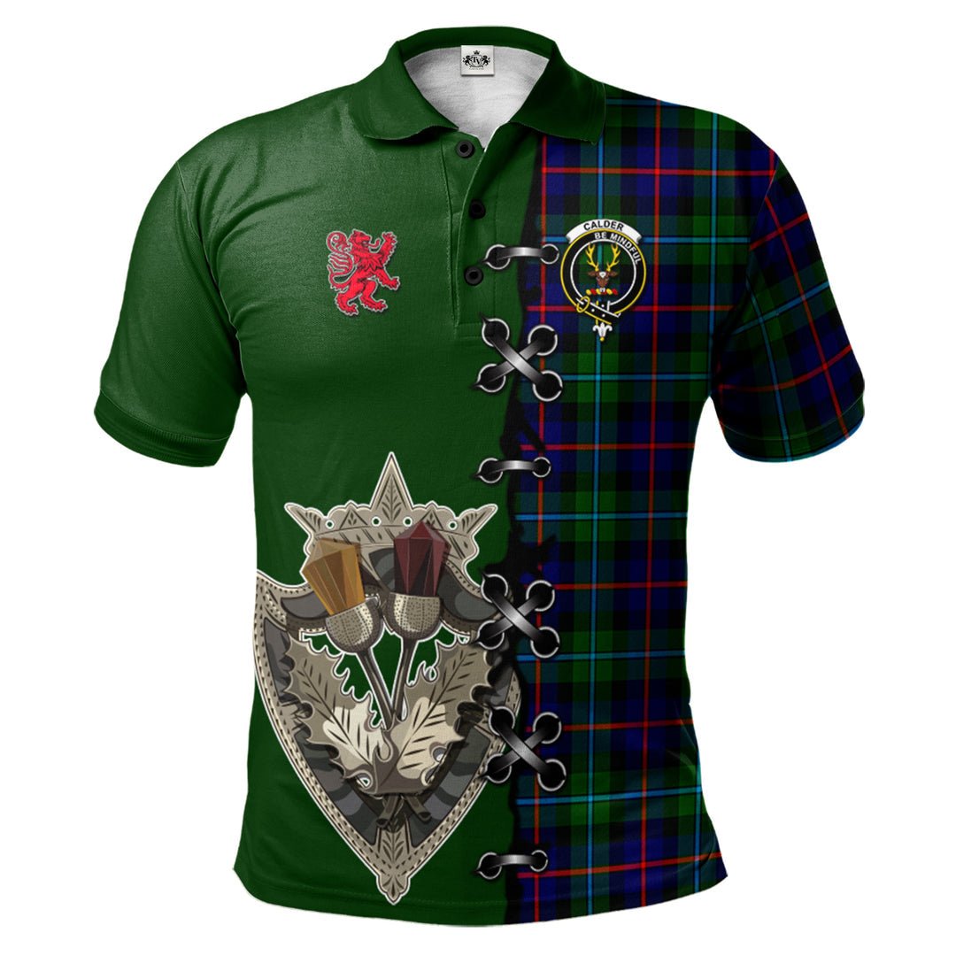 Clan Calder Modern Tartan Polo Shirt - Lion Rampant And Celtic Thistle Style SS32 Calder Modern Tartan Tartan Polo   