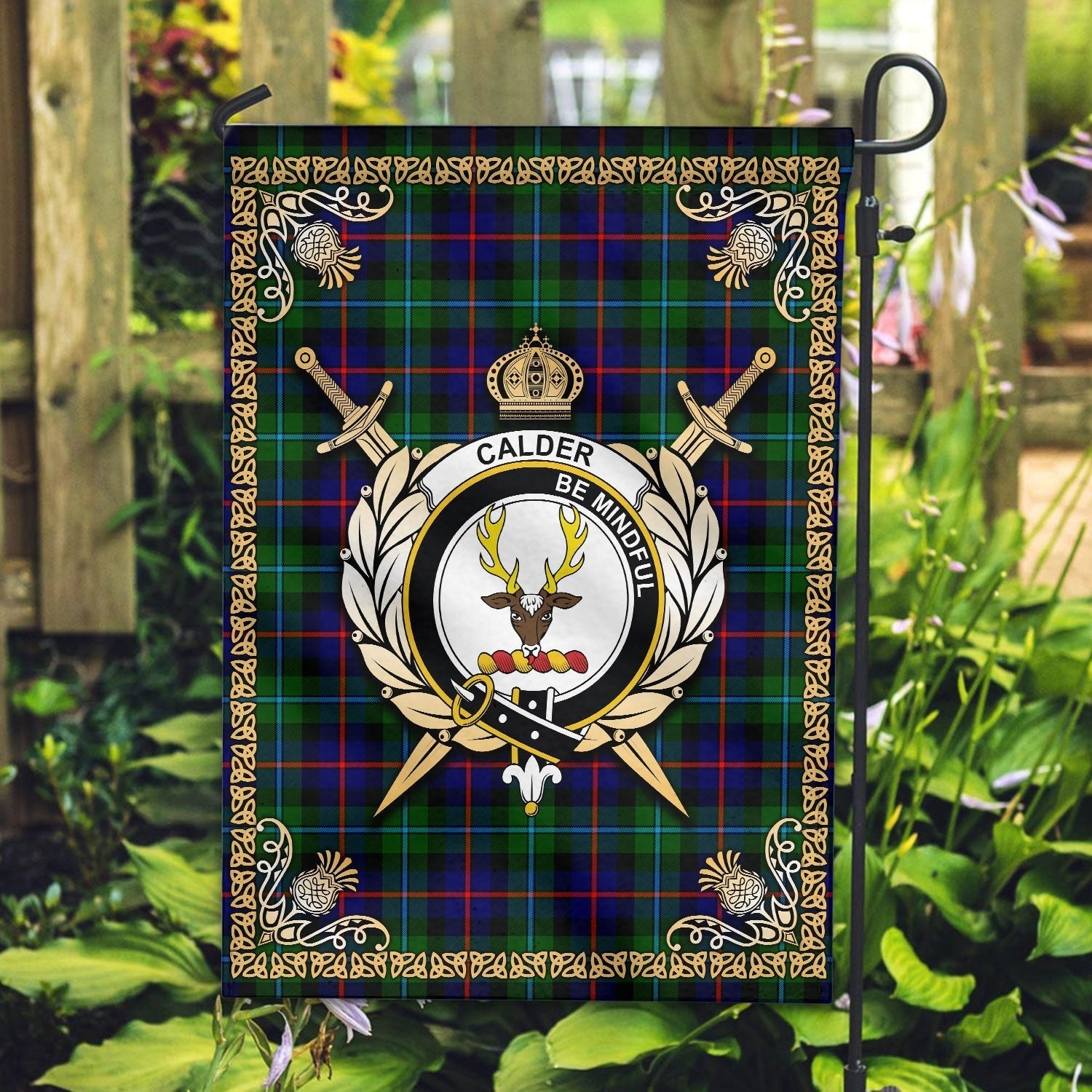 Clan Calder Tartan Crest Garden Flag  - Celtic Thistle  BE21 Clan Calder Tartan Today   