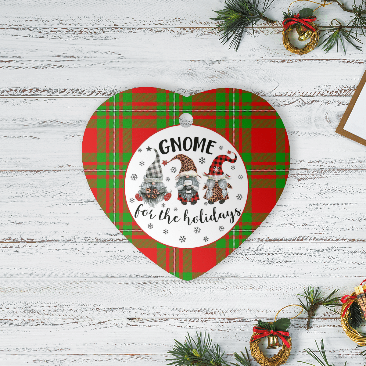 Clan Callander Modern Tartan Gnome Heart Ceramic Ornament MY89 Callander Modern Tartan Gnome Tartan Christmas   