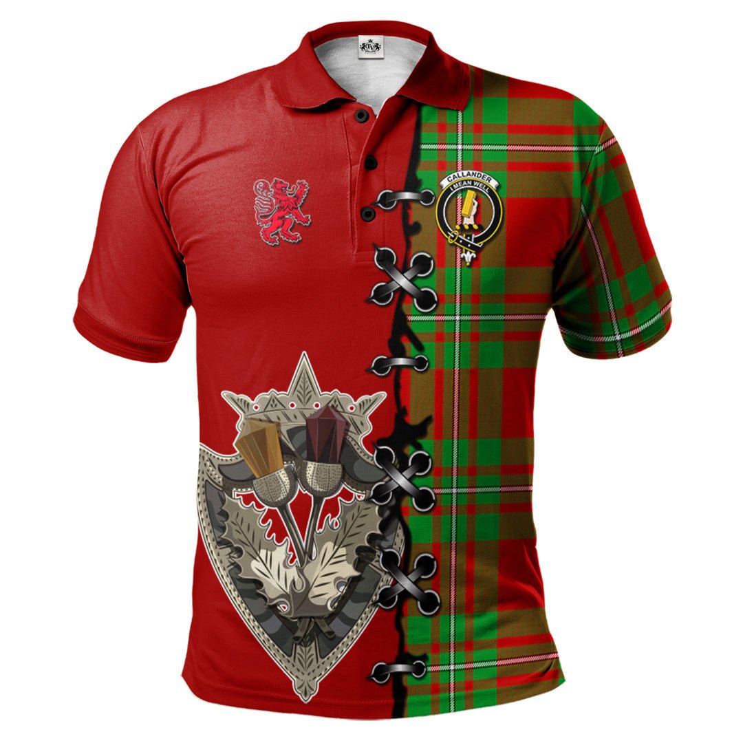 Clan Callander Modern Tartan Polo Shirt - Lion Rampant And Celtic Thistle Style JM47 Callander Modern Tartan Tartan Polo   