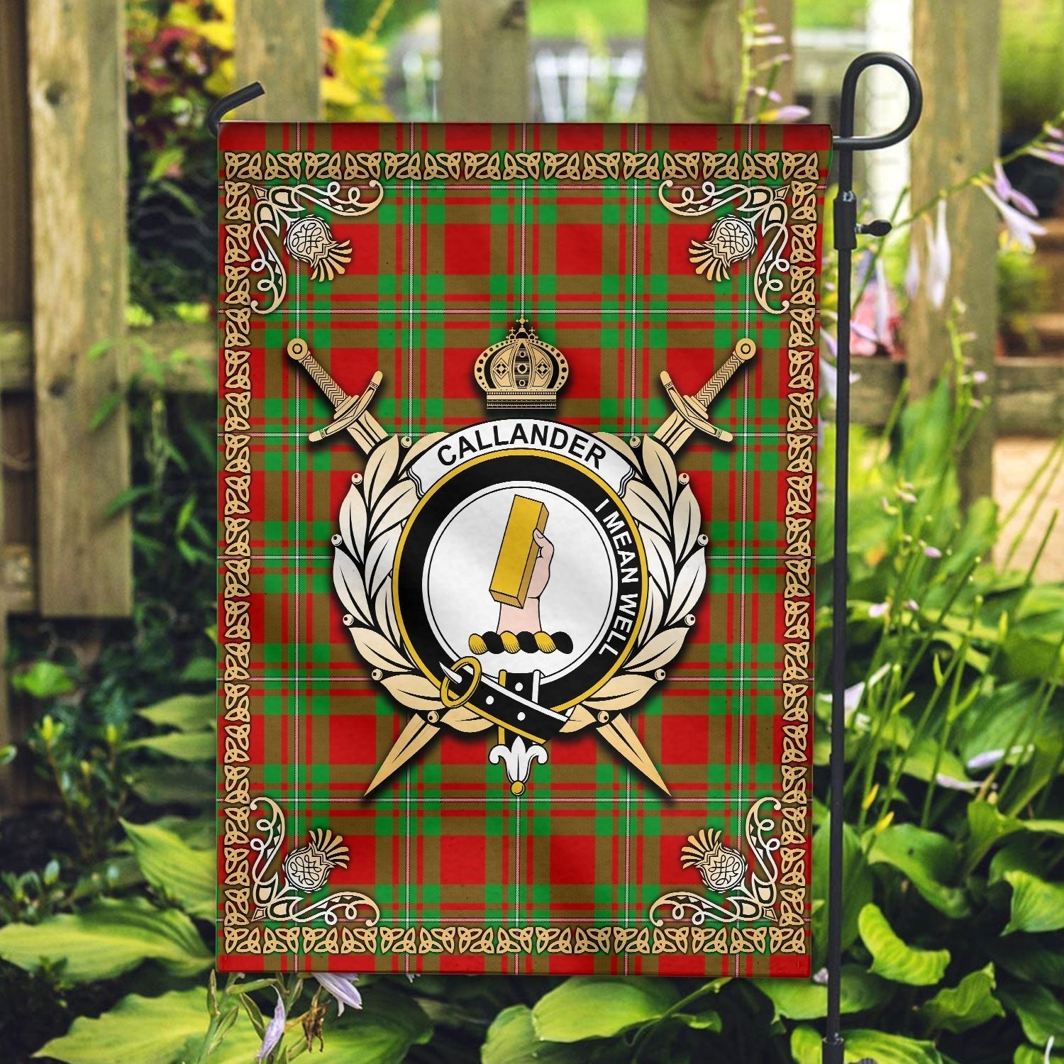 Clan Callander Tartan Crest Garden Flag  - Celtic Thistle  PP74 Clan Callander Tartan Today   