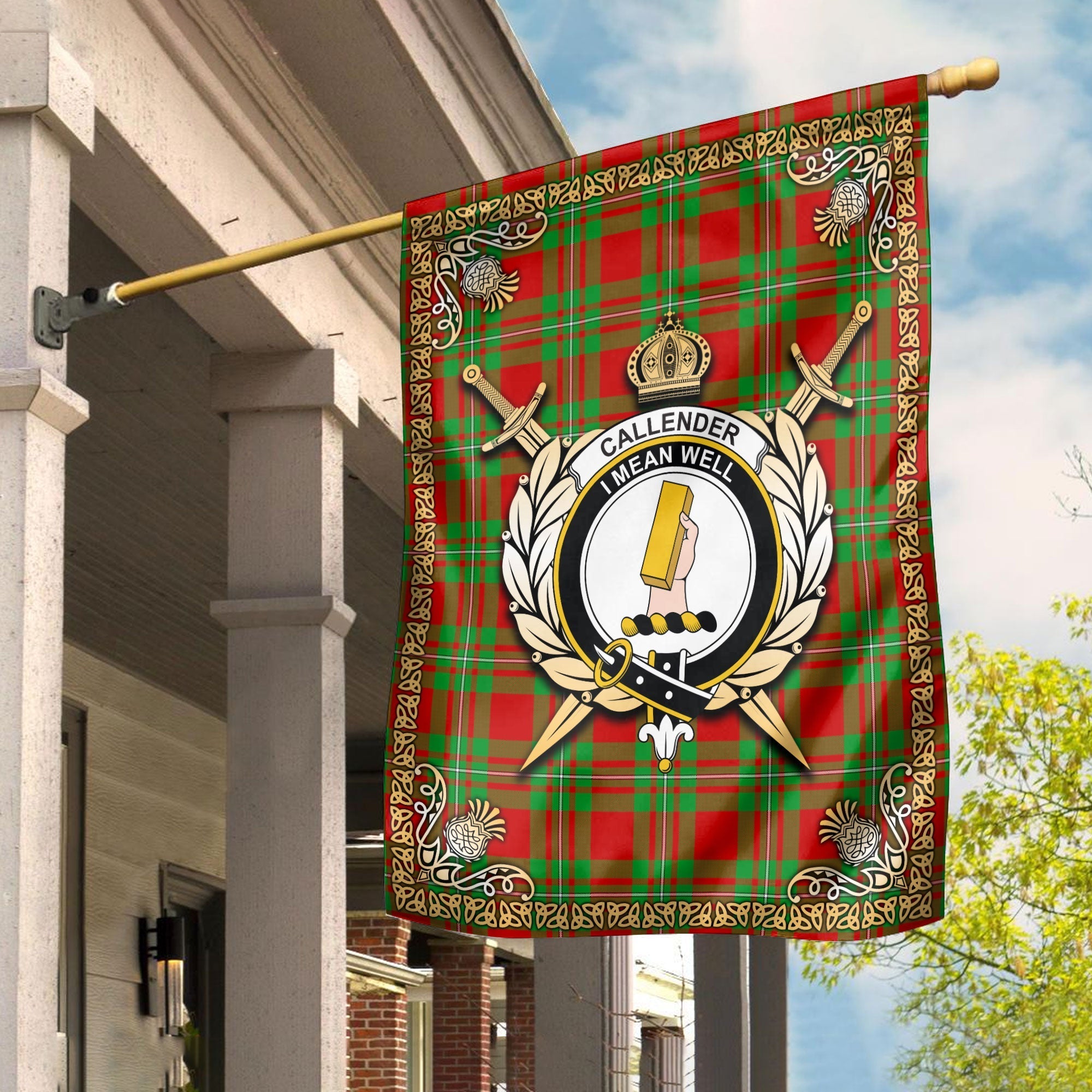 Clan Callender Tartan Crest Garden Flag  - Celtic Thistle  IH44 Clan Hall Tartan Today   