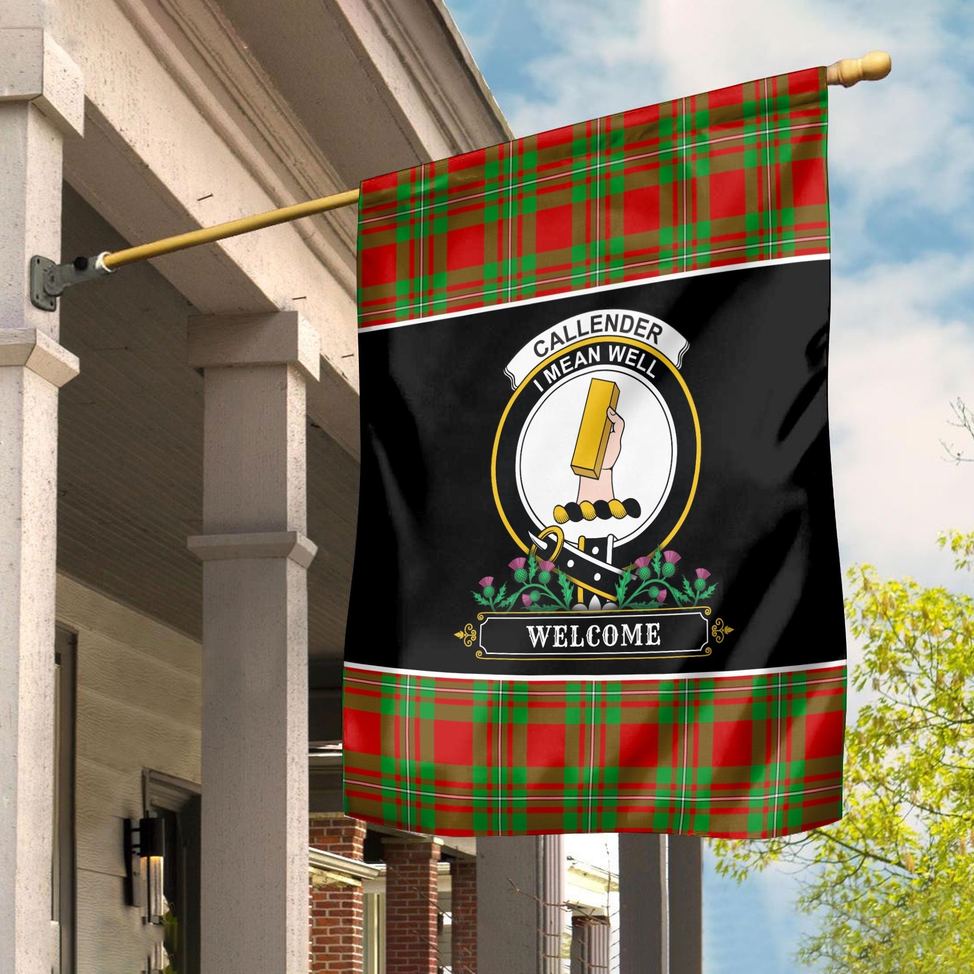 Clan Callender Tartan Crest Garden Flag  - Welcome  OA11 Clan Hall Tartan Today   