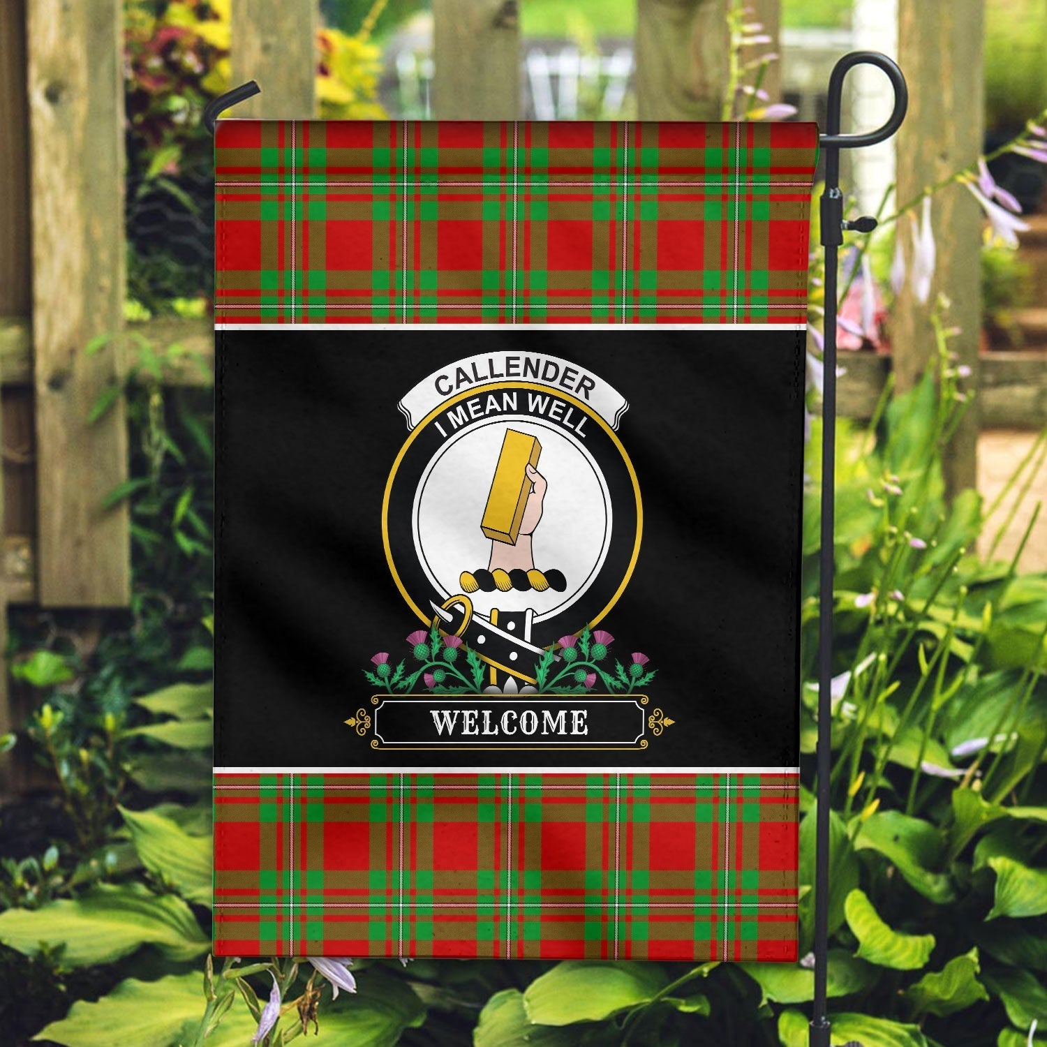 Clan Callender Tartan Crest Garden Flag  - Welcome  OA11 Clan Hall Tartan Today   