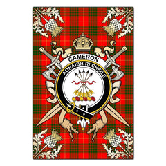 Clan Cameron Modern Tartan Crest Black Garden Flag  - Gold Thistle  YY16 Clan Cameron Tartan Today   