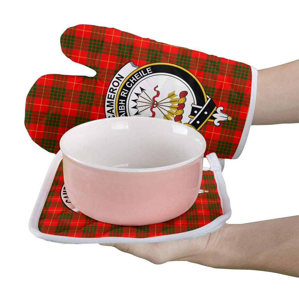 Clan Cameron Modern Tartan Crest Oven Mitt And Pot Holder (2 Oven Mitts + 1 Pot Holder) OK17 Clan Cameron Tartan Today   