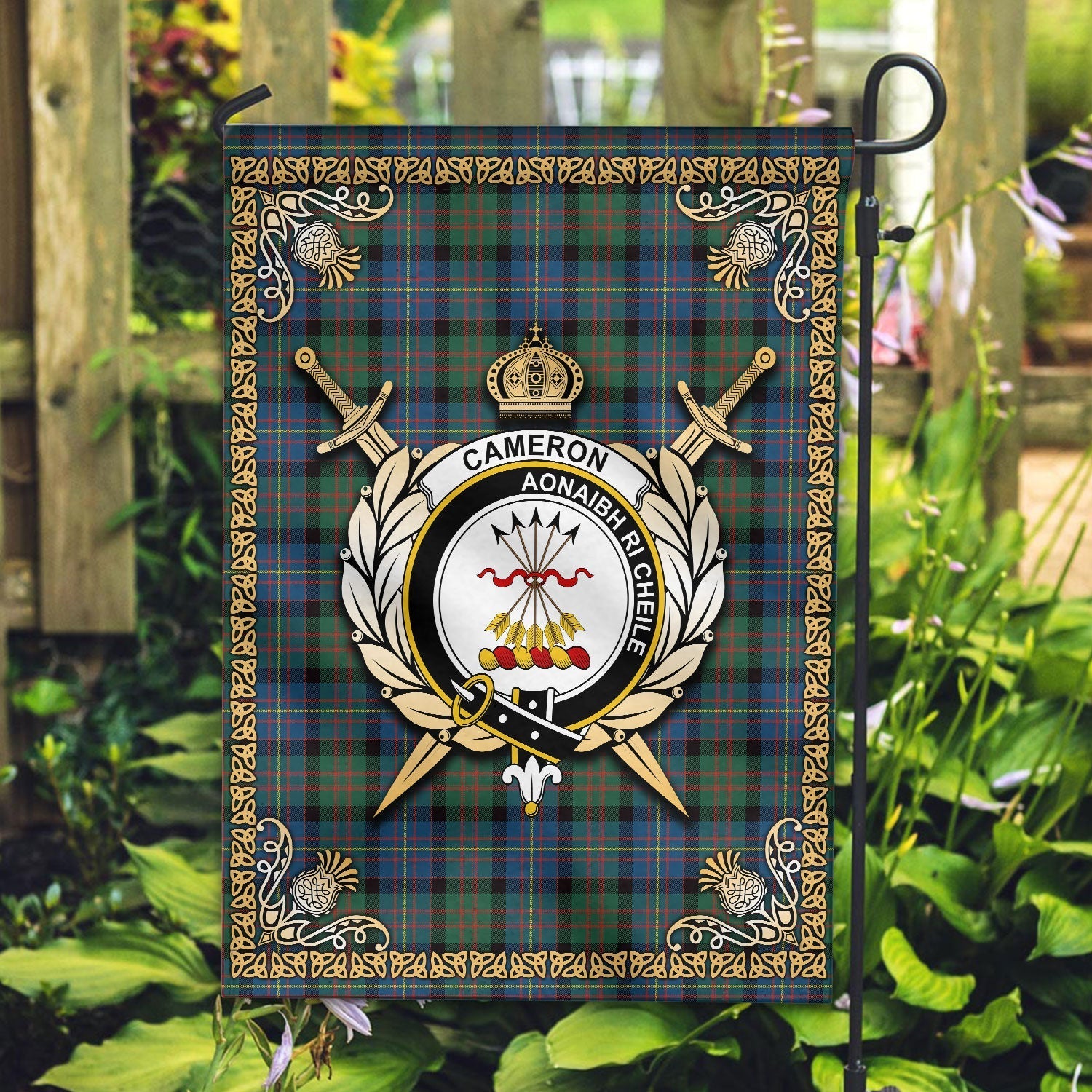 Clan Cameron of Erracht Ancient Tartan Crest Garden Flag  - Celtic Thistle  CX27 Clan Cameron Tartan Today   