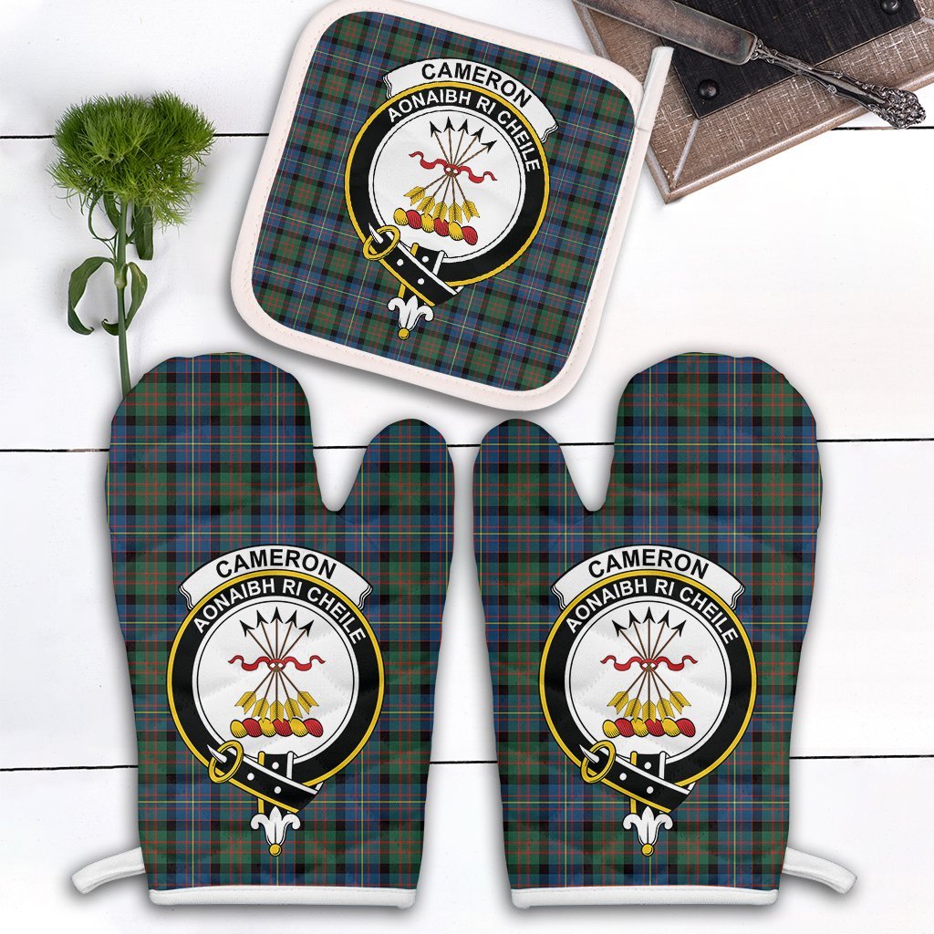 Clan Cameron Of Erracht Ancient Tartan Crest Oven Mitt And Pot Holder (2 Oven Mitts + 1 Pot Holder) BH95 Clan Cameron Tartan Today   