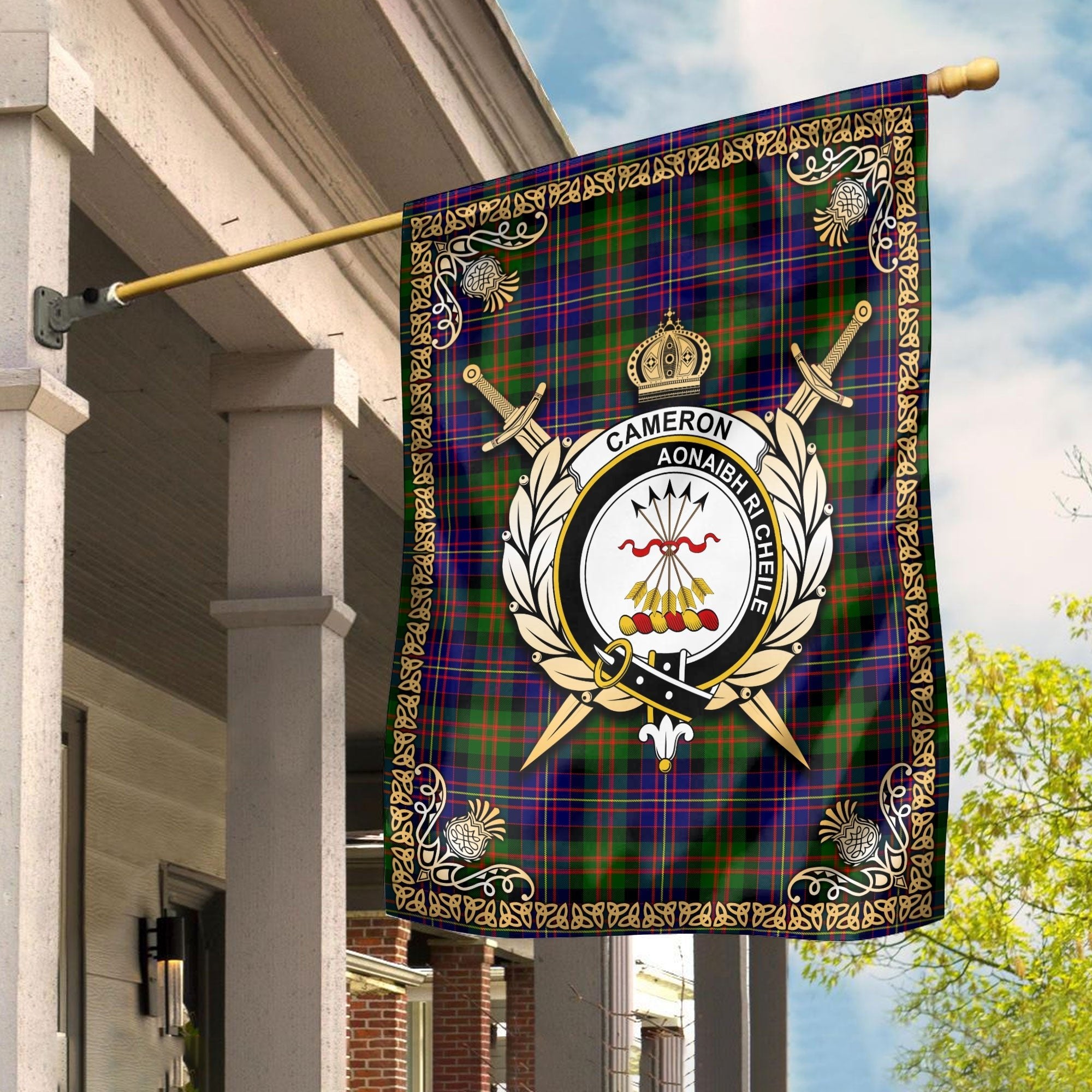 Clan Cameron of Erracht Modern Tartan Crest Garden Flag  - Celtic Thistle  WB91 Clan Cameron Tartan Today   