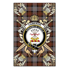 Clan Cameron Of Erracht Weathered Tartan Crest Black Garden Flag  - Gold Thistle  GM28 Clan Cameron Tartan Today   